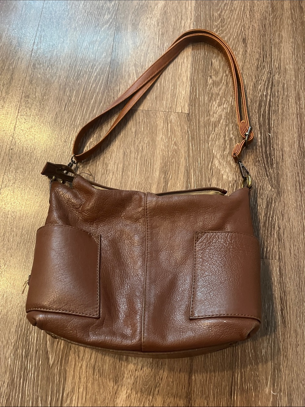 Sundance  Brown Leather Shoulder Bag with Front Pockets
